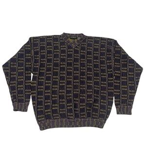 JHANE BARNES Sweater Wool Blend Woven Sweater Mens X Large Geometric Vintage